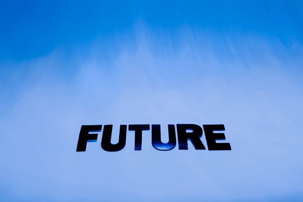 black letters on blue surface